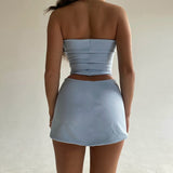 Elegant Strapless Solid Crop Top and Skirt 2 Piece Set