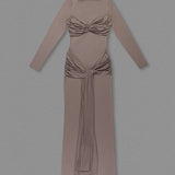 Long Sleeve Pleated Draped Maxi Dress