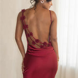 3D Flower Draped Open Back Maxi Dress