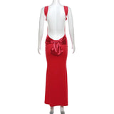 Bow Open Back Cowl Neck Long Dresses For Women