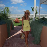 Two-Tone Strapless Ribbed Belt Mini Dress