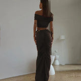 Off-shoulder Crop Top And Long Skirt Suit