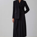Notched Collar Pleated Skirt Suit Two Piece Sets