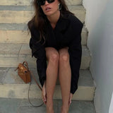 Lace-up V Neck Solid Blazer Dress