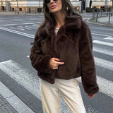 Faux Fur Lapel Side Pockets Coat