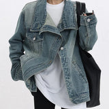 Graceful Turtleneck Denim Jacket Jacket