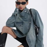 Graceful Turtleneck Denim Jacket Jacket