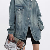Graceful Turtleneck Denim Jacket Jacket