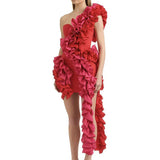 Solid Ruffles One Shoulder Strips Prom Mini Dress