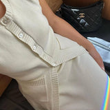 Knitted Solid Slit Vest and Long Skirt Suit