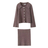 Lapel Cardigan Elastic Waist Mini Skirt Suits