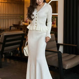 Ruffle Knitted Long Sleeve Mermaid Midi Dress