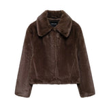 Lapel Side Pockets Faux Fur Jackets
