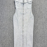 Spaghetti Strap Sleeveless Silver Midi Dress