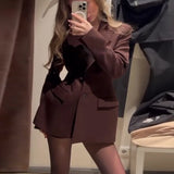 Turn-down-Collar Single Breasted-Top and Mini Skirt Suit