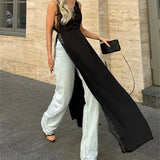 Lace Satin Patchwork High Split Maxi Dress