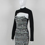 Turtleneck Beading Rhinestone Black Mini Dress