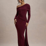 Skew Collar Long Sleeve Maxi Dress