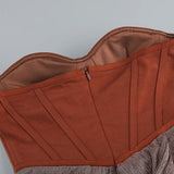 One Shoulder Draped Glitter Brown Maxi Dress