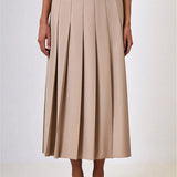 Notched Collar Pleated Skirt Suit Two Piece Sets
