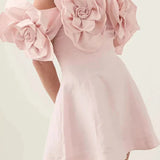 Women's Slash Neck 3D Flower Mini Dress