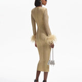 Feathers Rhinestone Folds Midi Dress