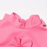 3D Flower Appliqué Mock Neck Midi Dress