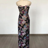 Sequin Floral Strapless Maxi Dress