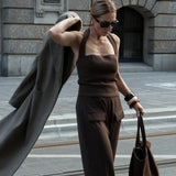 Square Collar Halter Top and Long Pant Suit
