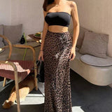 Spring Maxi Leopard High Waist Flare Skirt