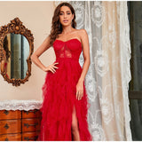 Lace Mesh Off Shoulder High Waist Evening Dress