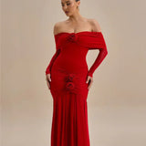 Off-shoulder Strapless Rose Long Sleeve Dress
