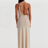 Polka Dot Backless Spaghetti Strap Party Maxi Dress