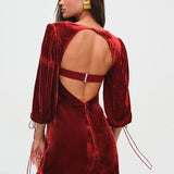 Backless Lace Up Long Sleeve Dress