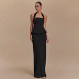 Square Collar Halter Top and Long Skirt Two-Piece Set