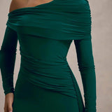 Skew Collar Long Sleeve Maxi Dress