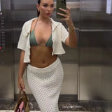Knit Hollow Out Top and Long Skirt Suit