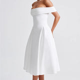 Off-Shoulder Flare Midi Dress