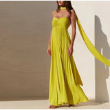 Strapless Pleated Maxi Dress