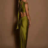Hollow Out Turtleneck Solid Maxi Dress