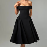 Off-Shoulder Flare Midi Dress