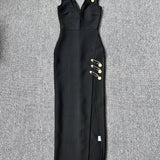Sleeveless V Neck Bandage Long Dress