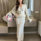 Ruffle Knitted Long Sleeve Mermaid Midi Dress