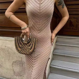 Sleeveless Patchwork Knit Maxi Dresses