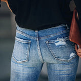 Women's Jeans Blue Hight Waist Streetwear Ripped Casual Fashion Denim Pencil Pants