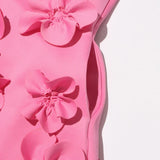 3D Flower Appliqué Mock Neck Midi Dress
