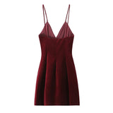 Red Velvet Spaghettis Strap Mini Dress