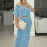 Knit Hollow Out Top and Long Skirt Suit
