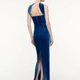 Blue Velvet Halter Sleeveless Maxi Dress