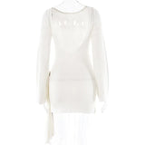 Floral Draped Open Back Knit Long Sleeve Mini Dress